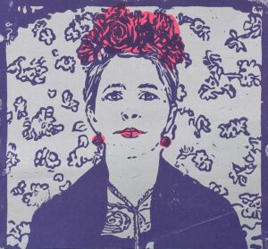 Me as Frida, Linoldruck zweifarbig
